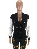 Black and White Contrast Turndown Collar Double-Breasted Blazer