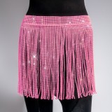 Pink Bling Bling Rhinestone Fringe Tassels Chains Mini Skirt