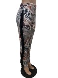 Printed High Waist Side Tassels Fitted Pants