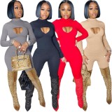Red Keyhole High Neck Long Sleeve Jumpsuit