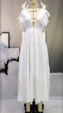 White Deep-V Ruffled Sleeve Long Tunic Dress