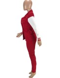 Red and White Contrast Turndown Collar Blazer and Pants 2PCS Set