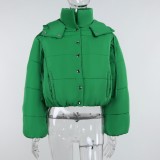 Green Snap Button Hoody Padded Jacket