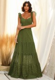Green Lace Cami Sleeveless Sweetheart Collar Long Dress