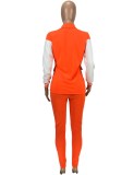 Orange and White Contrast Turndown Collar Blazer and Pants 2PCS Set