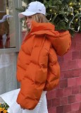 Orange Snap Button Hoody Padded Jacket