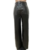 Black Pu Leather Loose Pant with Pocket