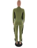 Green Fringe Midi Neck Long Sleeve Jumpsuit