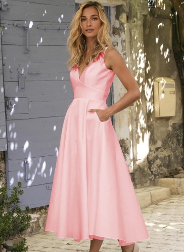 Pink Backless Cami Sleeveless Long Dress with Pocket