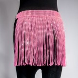 Pink Bling Bling Rhinestone Fringe Tassels Chains Mini Skirt