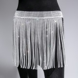 White Bling Bling Rhinestone Fringe Tassels Chains Mini Skirt