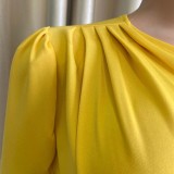 Yellow Long Sleeve Slash Shoulder Skinny Midi Dress
