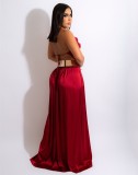 Red Cami Sleeveless Backless Slit Maxi Dress