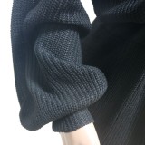 Black Drawstring Long Sleeve Drop Shoulder Sweater Romper