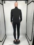 White Size Stripes Black Zip High Neck Top and Pants 2PCS Tracksuits