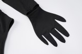 Black V-Neck Long Sleeves High Cut Bodysuit with Gloves
