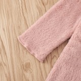 Pink Fleece Button Turndown Collar Long Sleeve Coat For Girl Kids