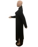 Plus Size Black Side Slit Long Sleeves Long Dress