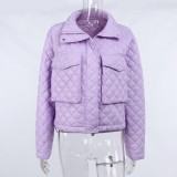 Purple Zipper Up Long Sleeves Jacket with Overside Pocket