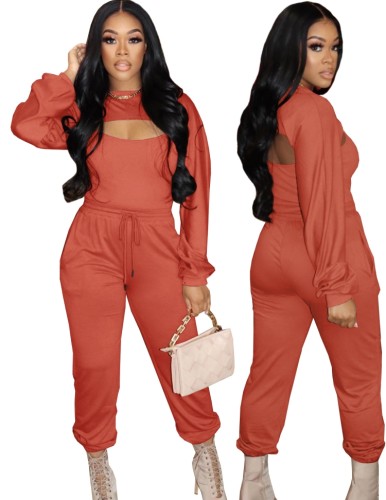 Orange Cami Top and Long Sleeve Cape Top with Sweatpants 3PCS Set