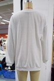 Christmas Print White Drop Shoulder O-Neck Long Sleeve Loose Shirt
