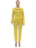 Yellow Cami Top and Long Sleeve Cape Top with Sweatpants 3PCS Set