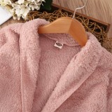 Pink Fleece Button Turndown Collar Long Sleeve Coat For Girl Kids