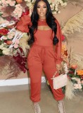 Orange Cami Top and Long Sleeve Cape Top with Sweatpants 3PCS Set
