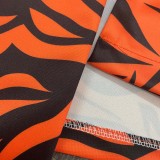 Zebra Stripes Orange Zip Up V-Neck Shirt and Loose Pants 2PCS Set