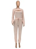Lt-Pink Cami Top and Long Sleeve Cape Top with Sweatpants 3PCS Set