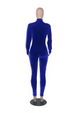 Blue Velvet Zipper Up Turtleneck Long Sleeve Sheath Jumpsuit