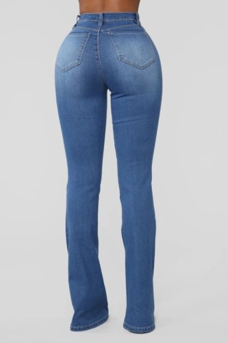 Blue Low Waist Casual Jeans with Pocket