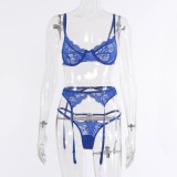 Blue Lace Cami Bra and G String Galter Lingerie 3PCS Set