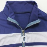 Stripes Blue Zipper Up Long Sleeve Top and Sweatpants 2 Piece Set