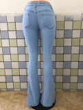 Lt-Blue High Waist Bell Bottom Jeans with Pocket