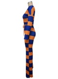 Blue and Orange Stripe Long Sleeve Top And Flare Pant 2PCS Set
