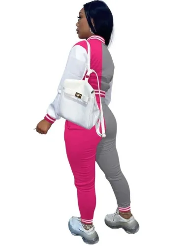 Contrast Color Button Open Long Sleeve Top with Pocket And Pant 2PCS Set