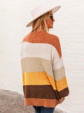 Color Block Long Sleeve Drop Shoulder Sweater Cadigan