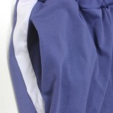 Stripes Blue Zipper Up Long Sleeve Top and Sweatpants 2 Piece Set