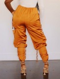 Orange Loose and Fitted Ripped Trousers with Pocket