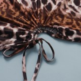 Leopard Print Single Shoulder One Sleeve Hole Maxi Skinny Dress