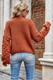 Orange O-Neck Drop Shoulder Long Sleeve Loose Pullover Sweater