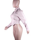 Trendy Purple Leather Long Sleeves Zipped Up Bustier Jacket