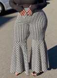 Plus Size Black and White Print Flared Pant
