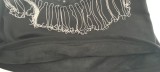Black Beaded Long Sleeve Fringe Keyhole Shirt