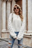 White O-Neck Drop Shoulder Long Sleeve Loose Pullover Sweater