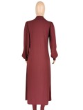Wine Bandeau Fitted Jumpsuit and Puff Sleeve Long Cardigan 2PCS Set