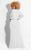 White Deep-V Wrap Front Split Long Sleeve Maxi Dress