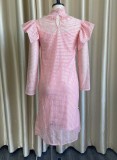 Pink Cami Dress and Hollow Out Ruffled Long Sleeve Long Dress 2PCS Set
