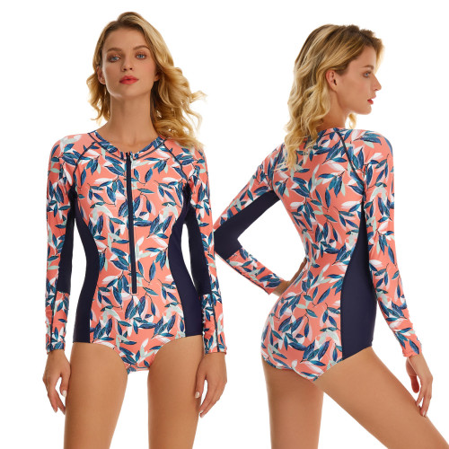 Print Pink Contrast Sunblock One Piece Rash Guards